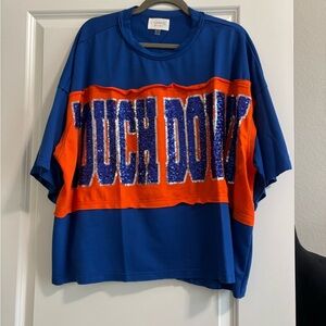Touchdown Sequin Top‎ Fantastic Fawn Blue and Orange Size Large